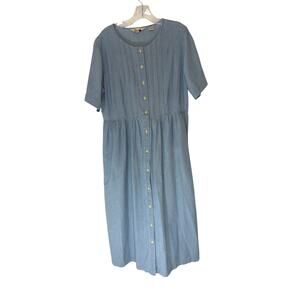 Eddie Bauer Dress Chambray Denim‎ Festival Heritage Cottagecore Midi Medium Tall
